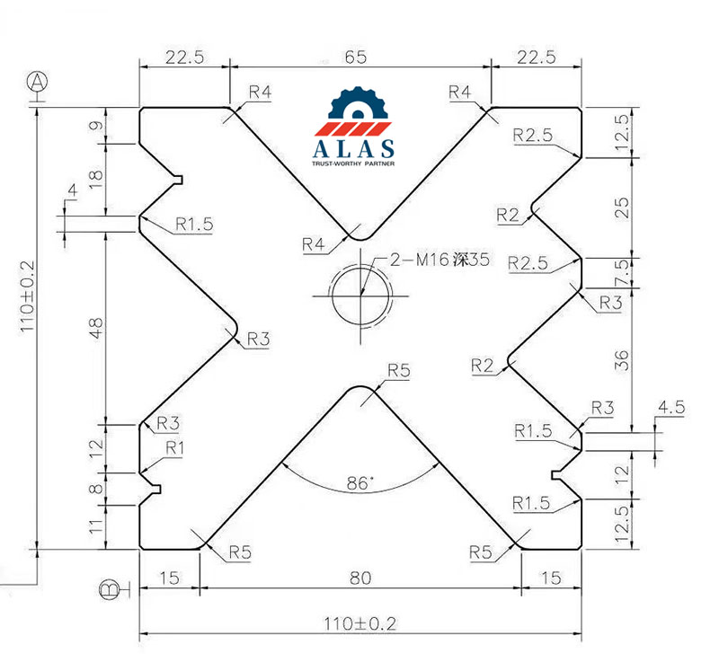 ALAS 110x110mm CNC精密分段多V下模技术剖面蓝图