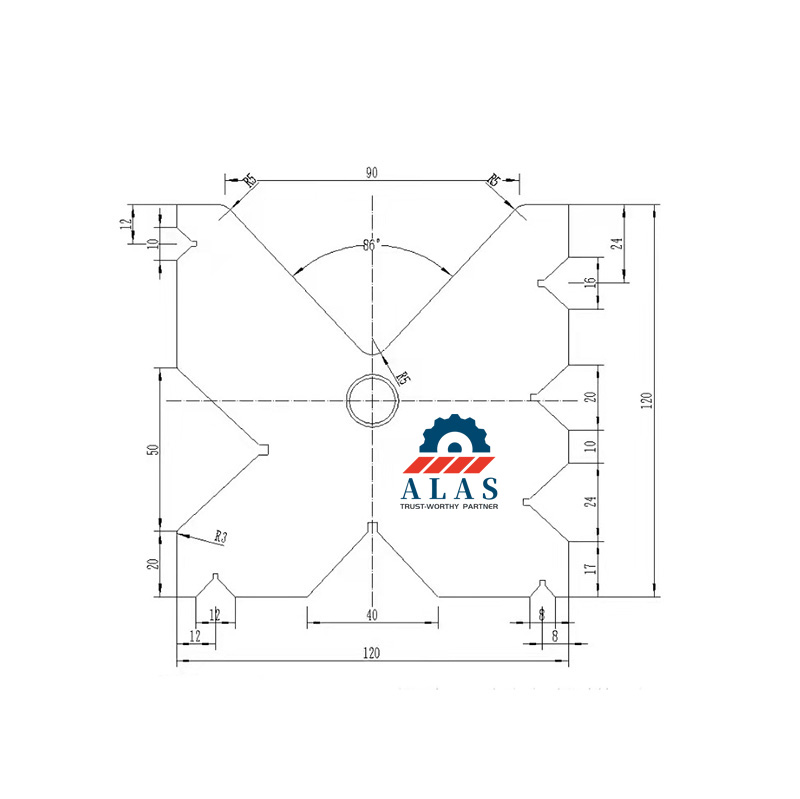 标准 4 路多 V 模具横截面工程蓝图，适用于一般钣金折弯